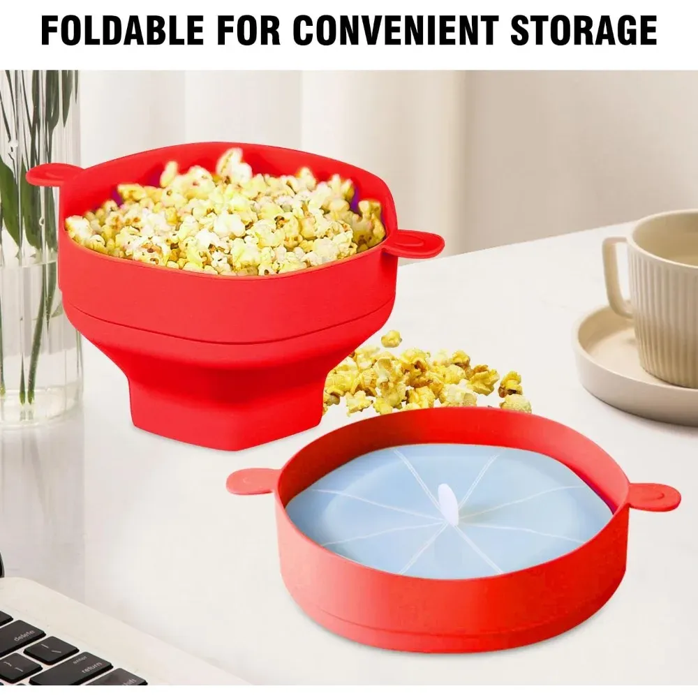 Bol à pop-corn pliable en silicone pour micro-ondes avec couvercle 4