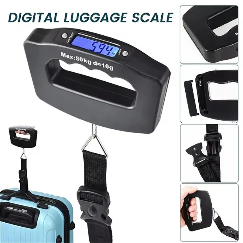 Balance numérique portable à écran LCD pour bagages, 50 kg / 110 lb, pour valise et sac de voyage, avec crochet de pesée pour poisson et balance suspendue - Image 1