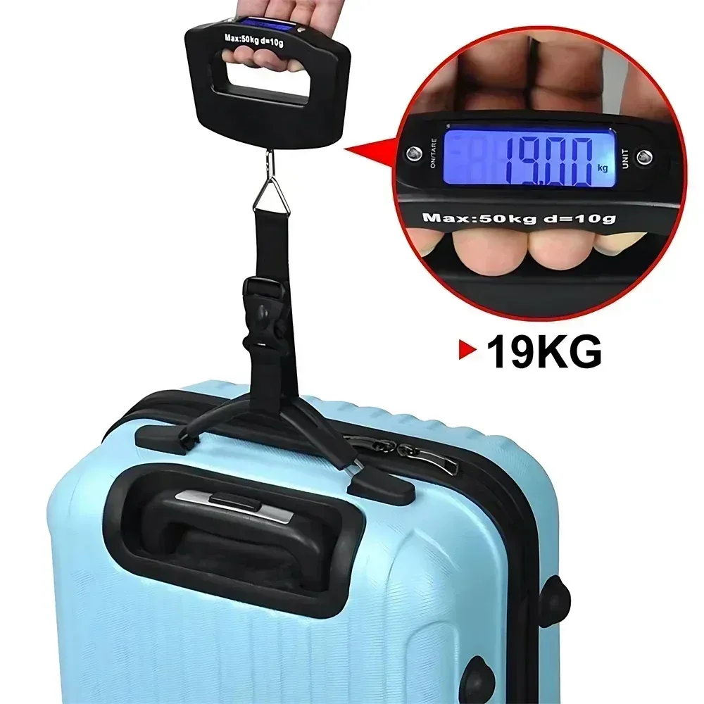 Balance numérique portable à écran LCD pour bagages, 50 kg / 110 lb, pour valise et sac de voyage, avec crochet de pesée pour poisson et balance suspendue 6