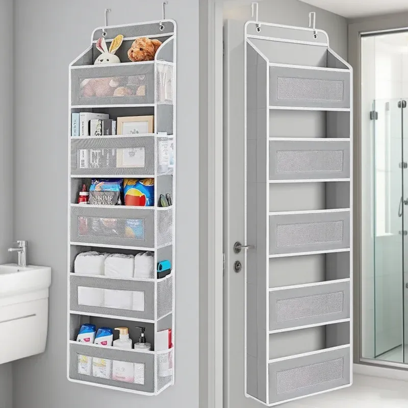 Organisateur de rangement suspendu à 3 étagères pour porte, anti-inclinaison, avec 3 poches de grande capacité, idéal pour la chambre et la salle de bain 2