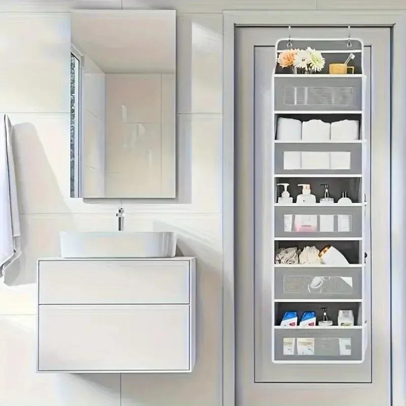 Organisateur de rangement suspendu à 3 étagères pour porte, anti-inclinaison, avec 3 poches de grande capacité, idéal pour la chambre et la salle de bain 4