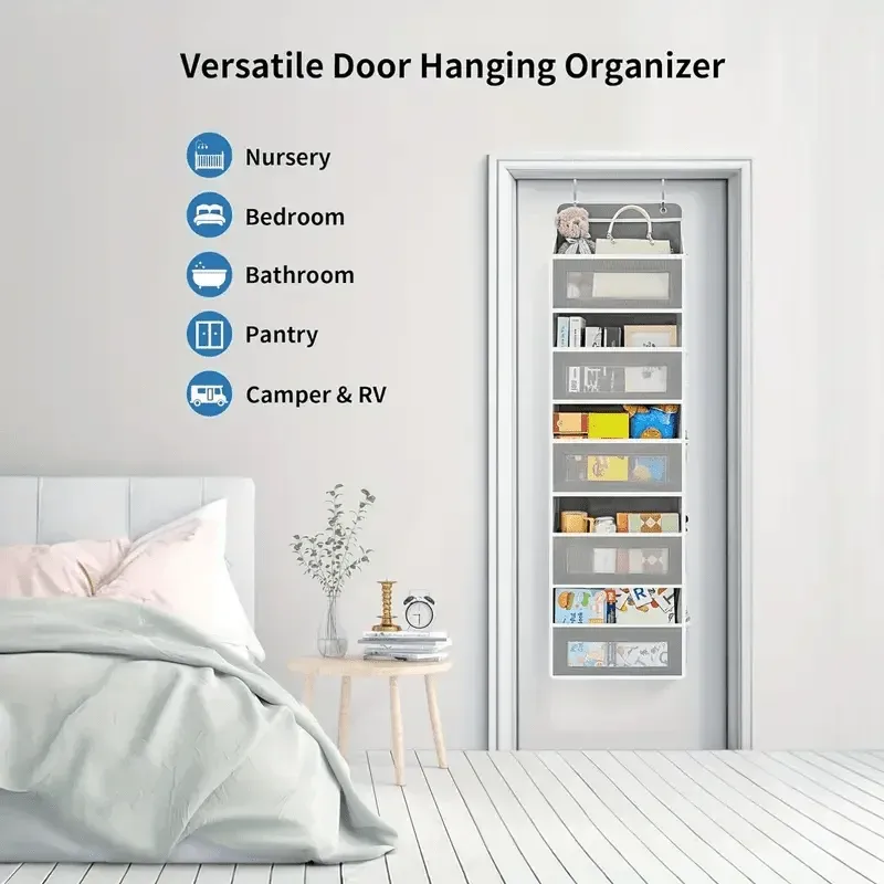 Organisateur de rangement suspendu à 3 étagères pour porte, anti-inclinaison, avec 3 poches de grande capacité, idéal pour la chambre et la salle de bain 5