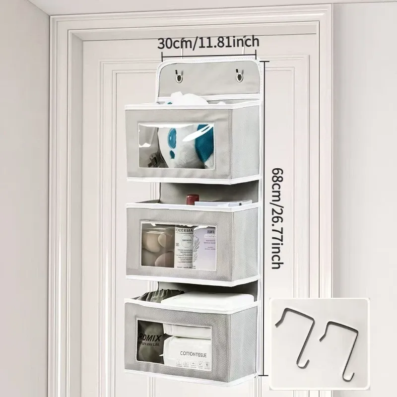 Organisateur de rangement suspendu à 3 étagères pour porte, anti-inclinaison, avec 3 poches de grande capacité, idéal pour la chambre et la salle de bain 7