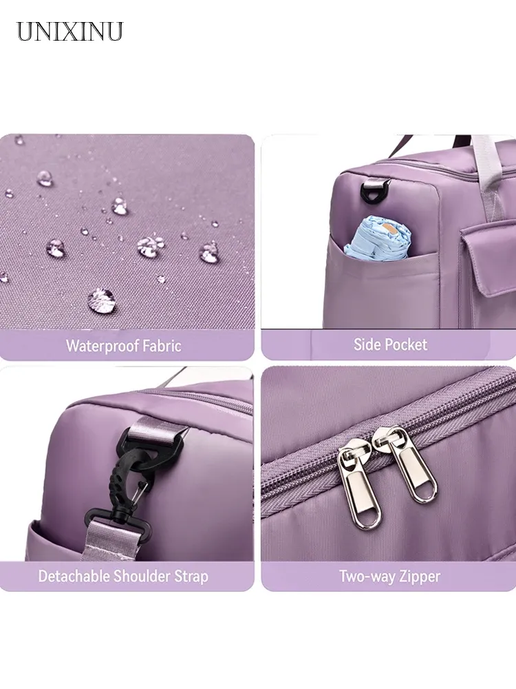 Sac de voyage à main grande capacité pour week-end, sac de sport de nuit avec compartiment à chaussures, sac de sport et de fitness pour femme 4