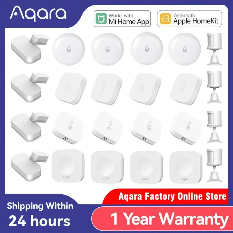 Capteur intelligent Aqara multifonction ZigBee : ouverture de porte ou fenêtre, température, humidité, mouvement, détection d'eau et de vibrations, compatible HomeKit