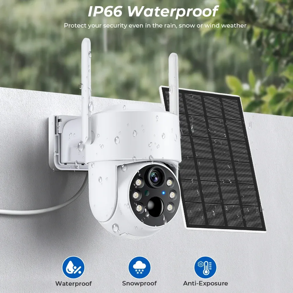 Caméra de surveillance IP WiFi PTZ solaire sans fil extérieure 4MP HD avec batterie intégrée, longue autonomie en veille, application iCsee 4