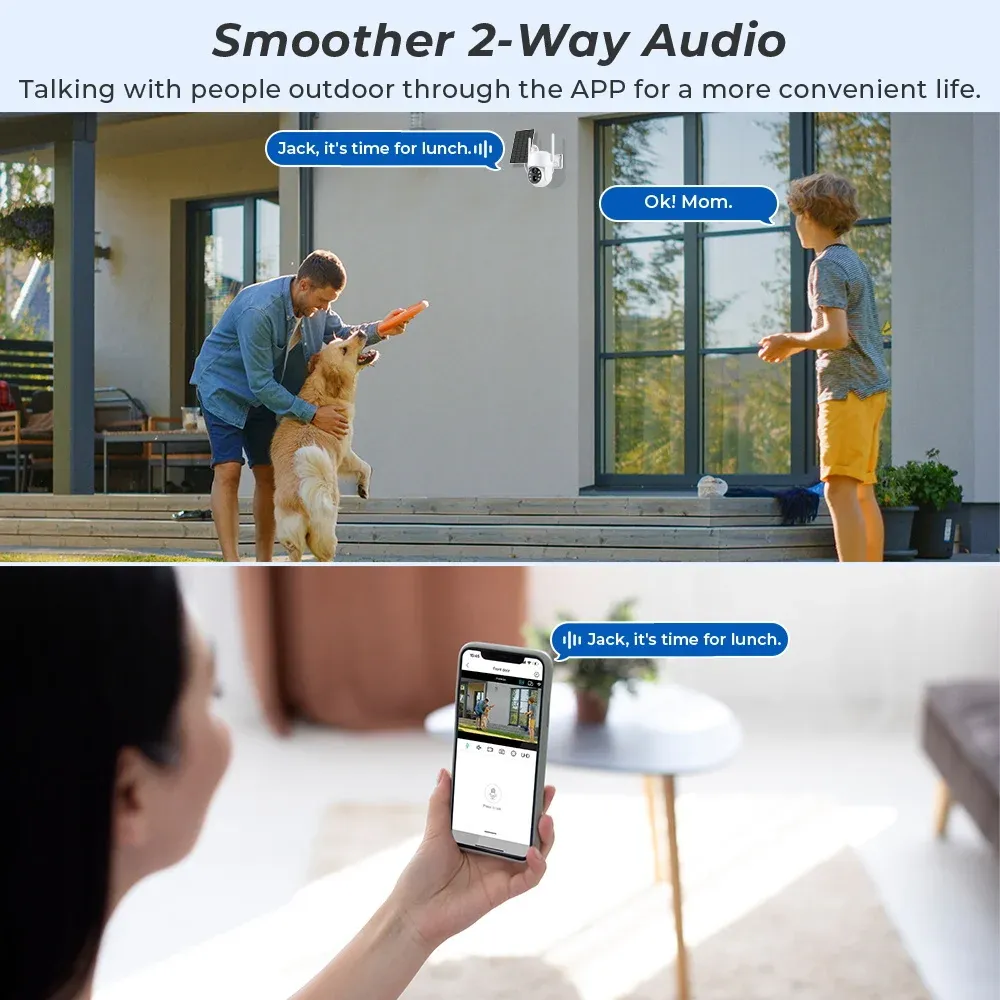 Caméra de surveillance IP WiFi PTZ solaire sans fil extérieure 4MP HD avec batterie intégrée, longue autonomie en veille, application iCsee 5