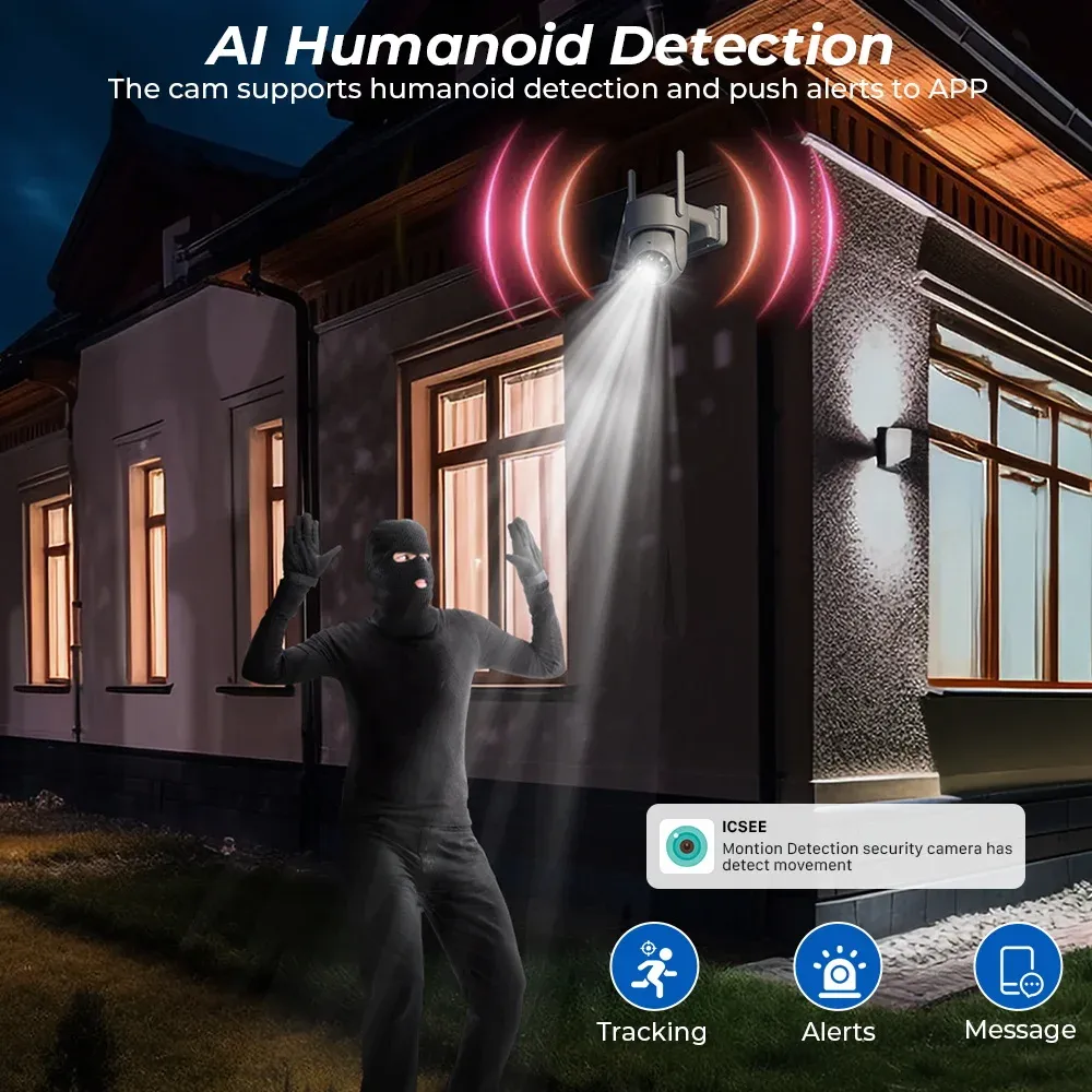 Caméra de surveillance IP WiFi PTZ solaire sans fil extérieure 4MP HD avec batterie intégrée, longue autonomie en veille, application iCsee 6