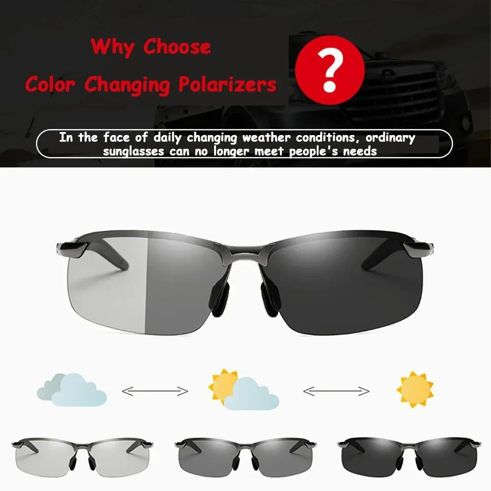 Lunettes de soleil photochromiques polarisées pour homme, conduite jour et nuit 2