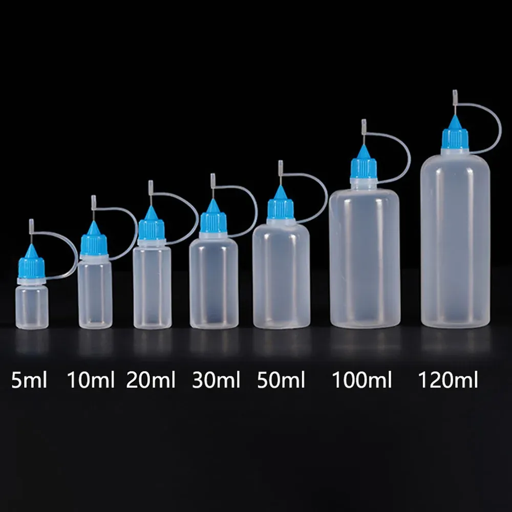 Flacon applicateur compressible en PE à pointe d'aiguille, rechargeable, 5 ml à 120 ml