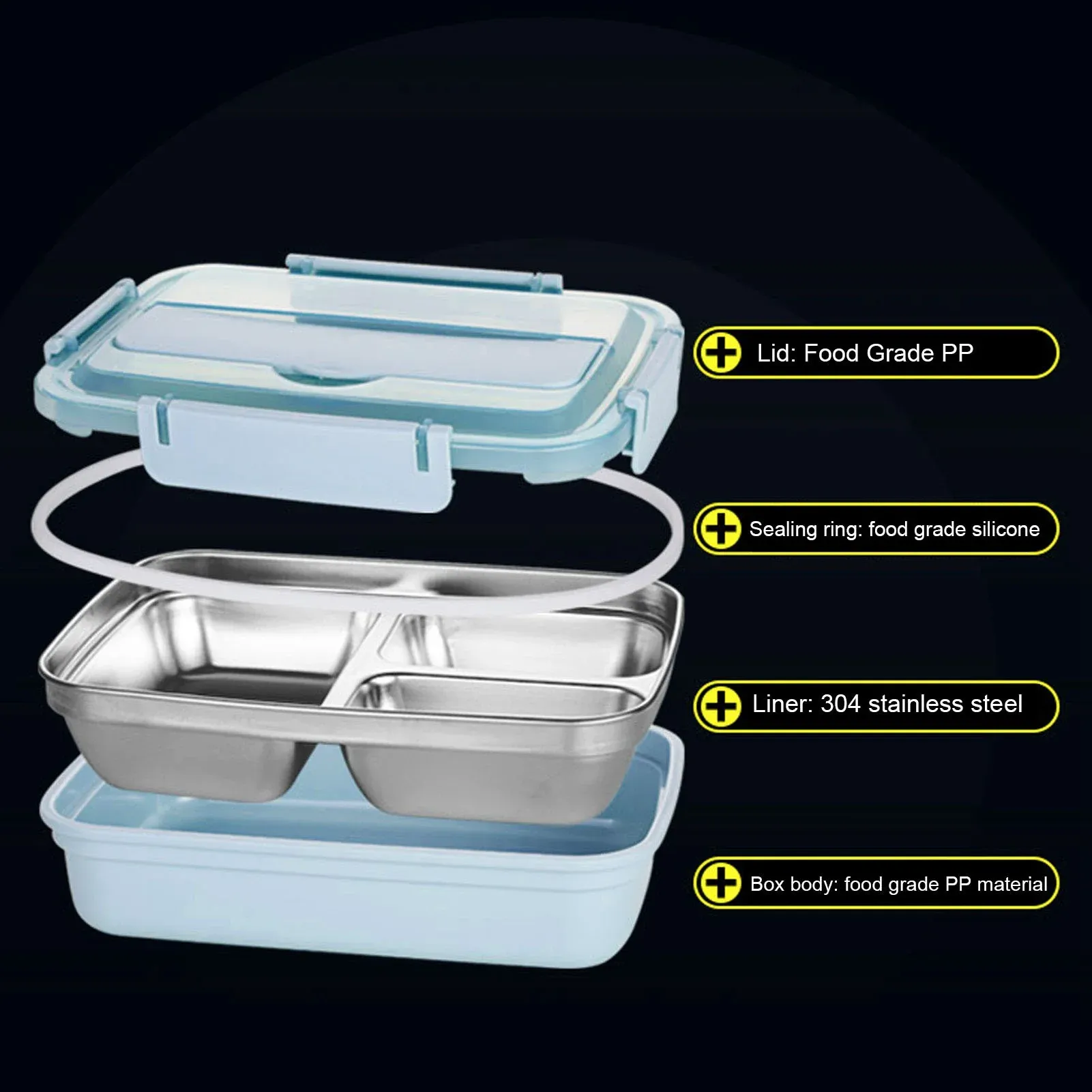 Récipient de stockage alimentaire en acier inoxydable avec 4 compartiments extensibles, boîte à lunch portable et boîte bento pour étudiants et adultes 3
