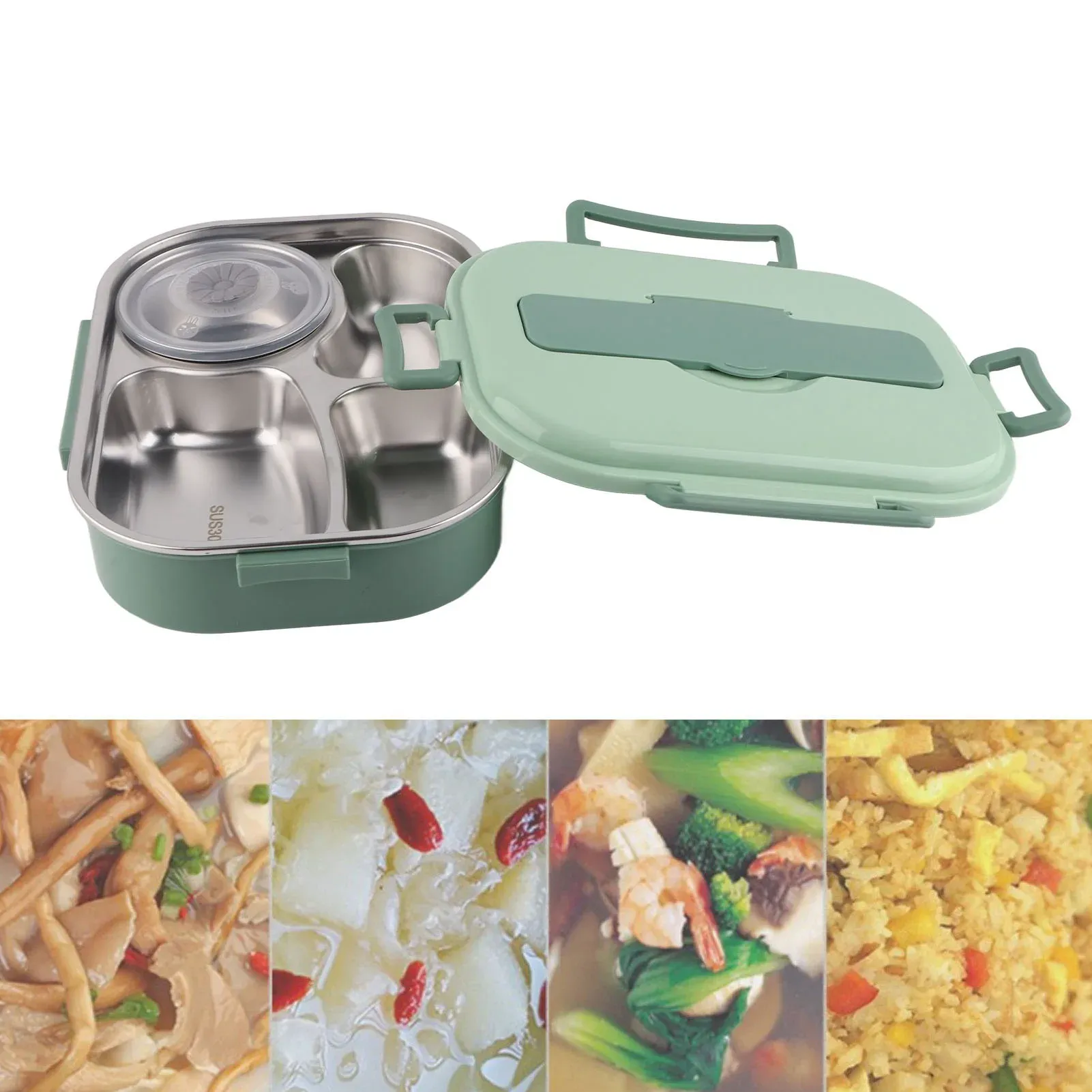 Récipient de stockage alimentaire en acier inoxydable avec 4 compartiments extensibles, boîte à lunch portable et boîte bento pour étudiants et adultes 6