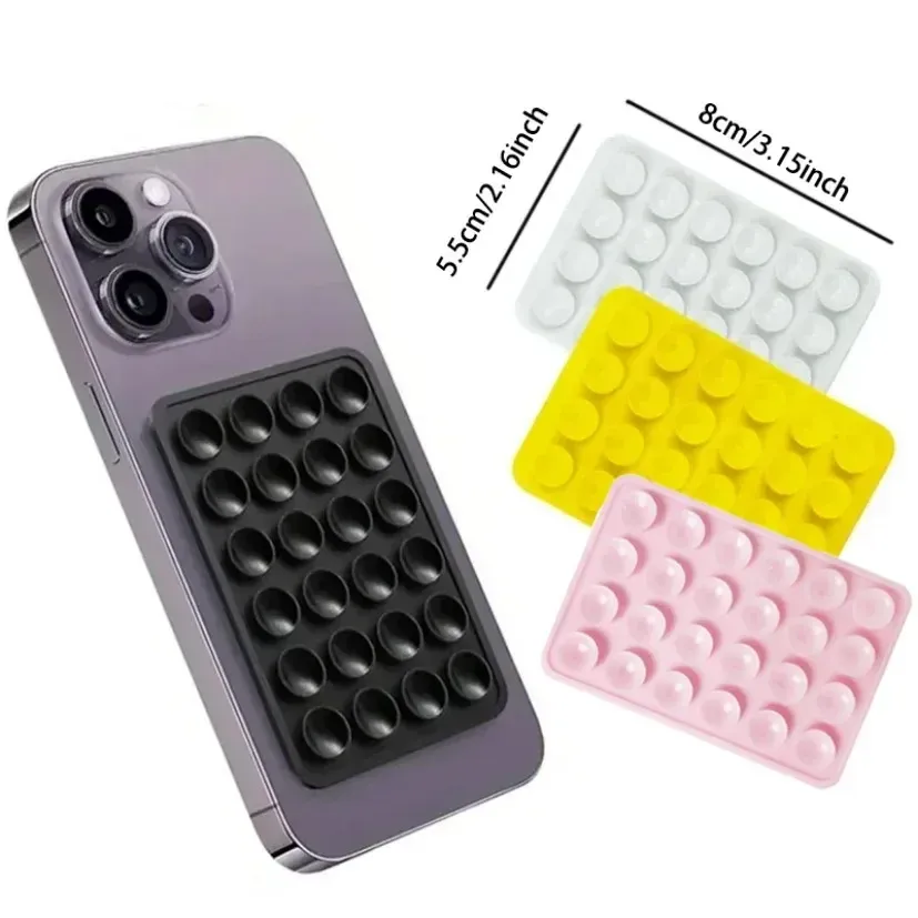 Support de téléphone en silicone à ventouse, tapis antidérapant, fixation murale multifonctionnelle avec autocollant au dos 3