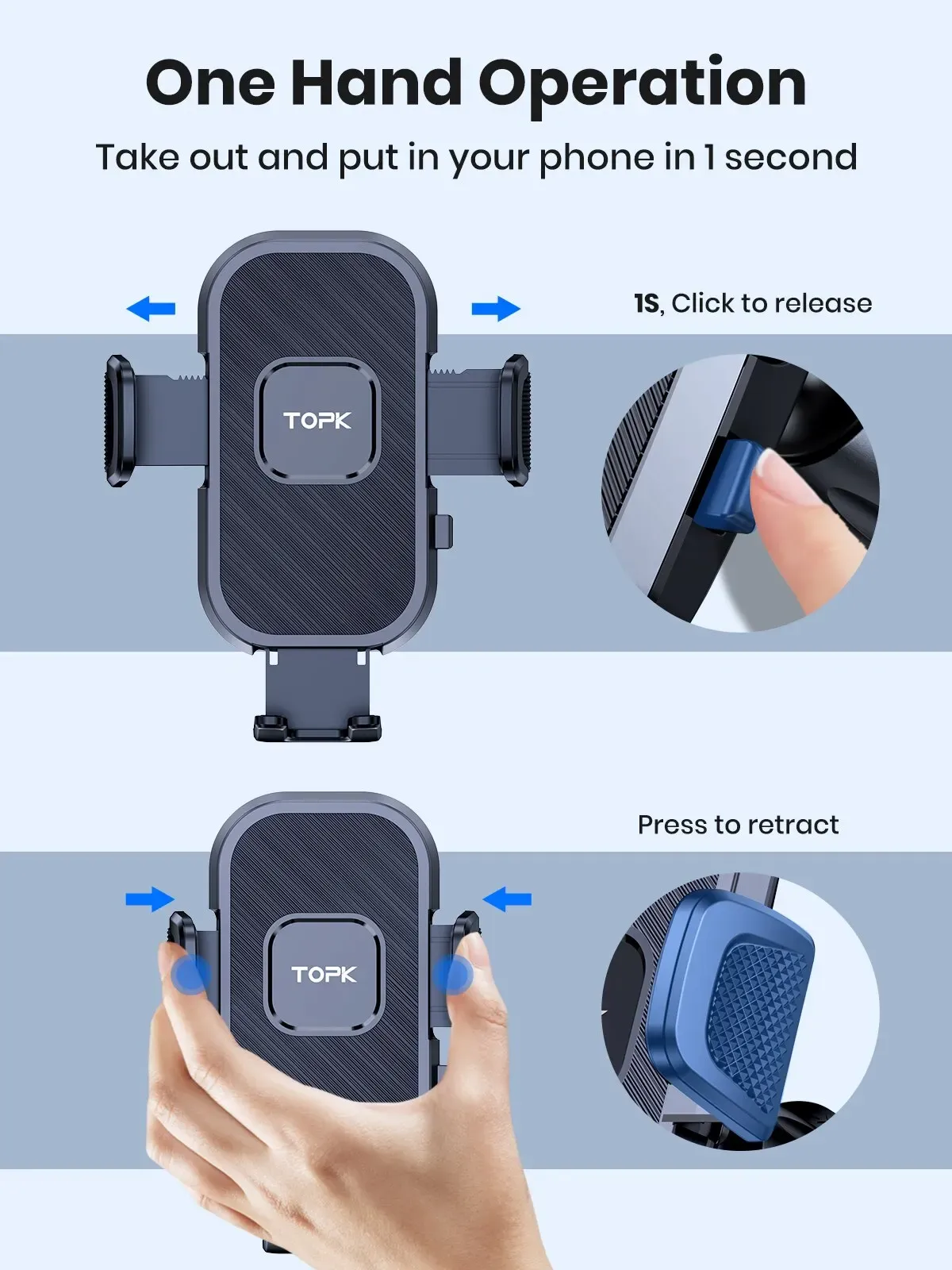 TOPK Support de téléphone de voiture à gravité pour iPhone, Xiaomi et Samsung, pour tableau de bord, pare-brise et grille d'aération 2