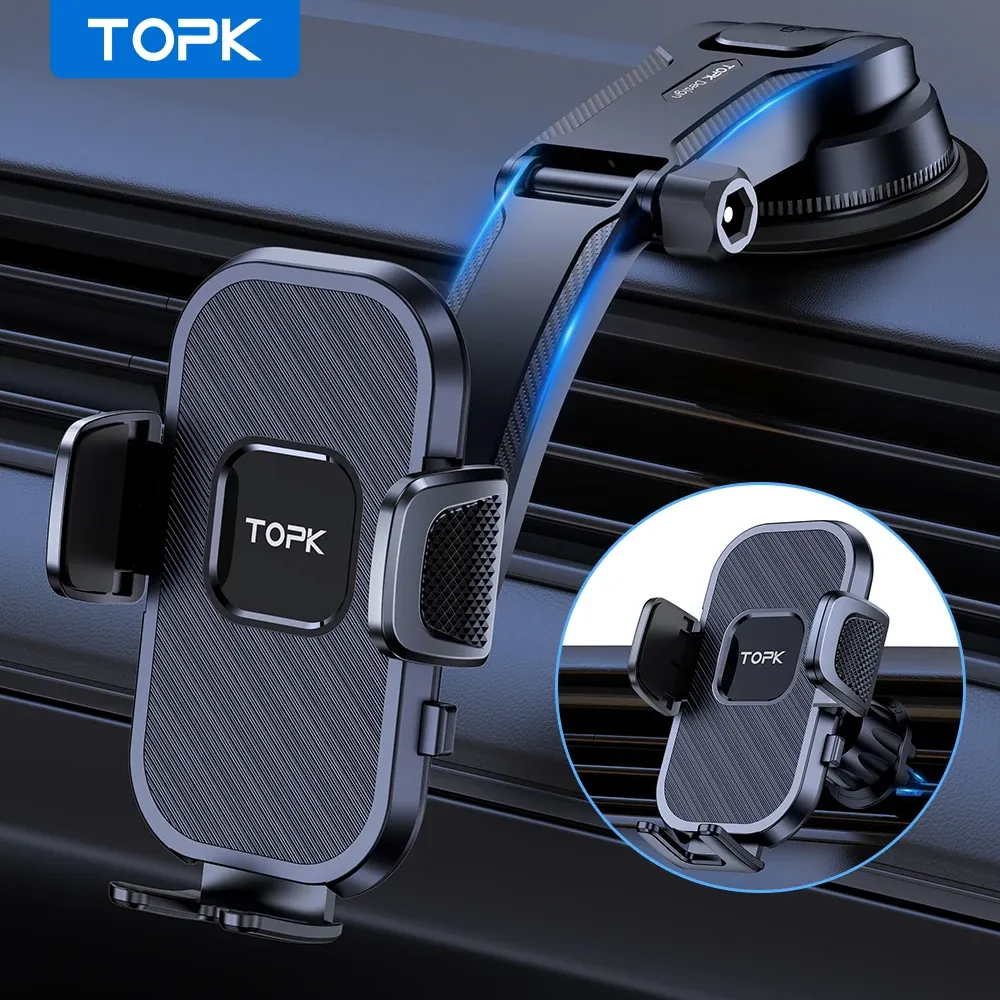 TOPK Support de téléphone de voiture à gravité pour iPhone, Xiaomi et Samsung, pour tableau de bord, pare-brise et grille d'aération - Image 1