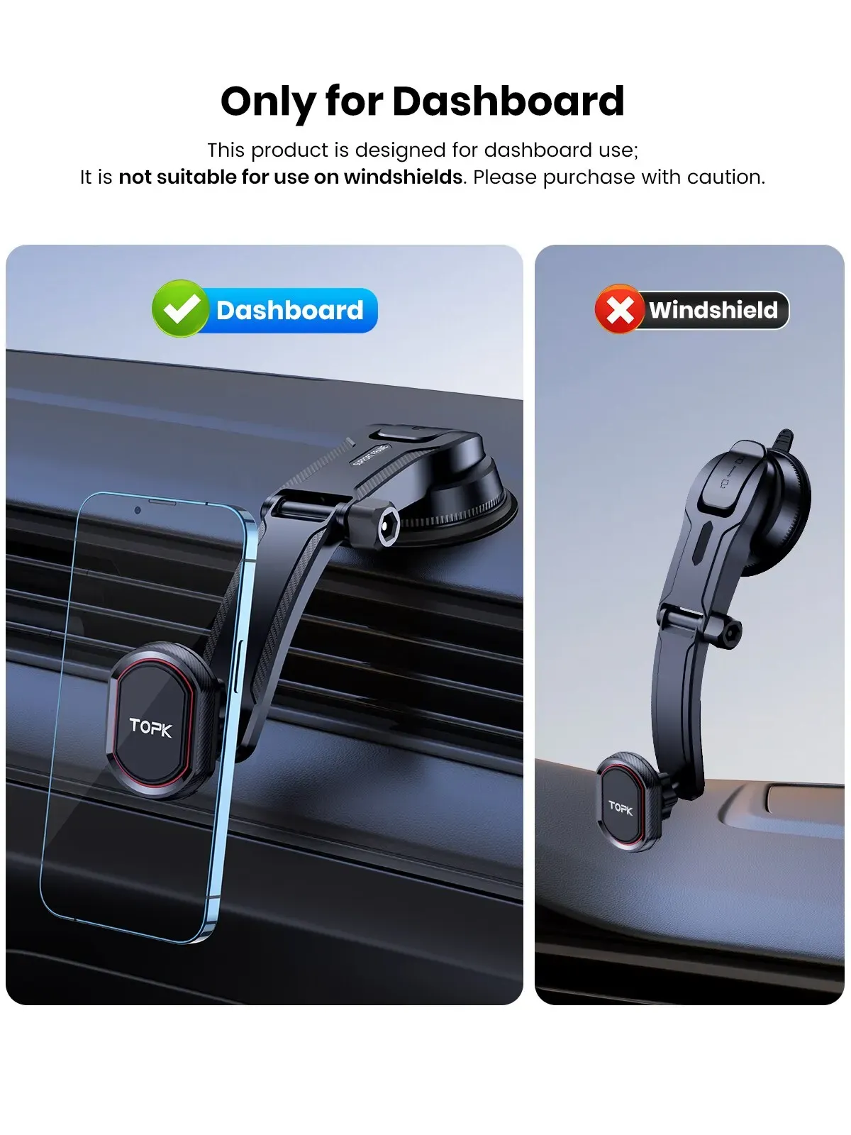 TOPK Support de téléphone de voiture à gravité pour iPhone, Xiaomi et Samsung, pour tableau de bord, pare-brise et grille d'aération 5