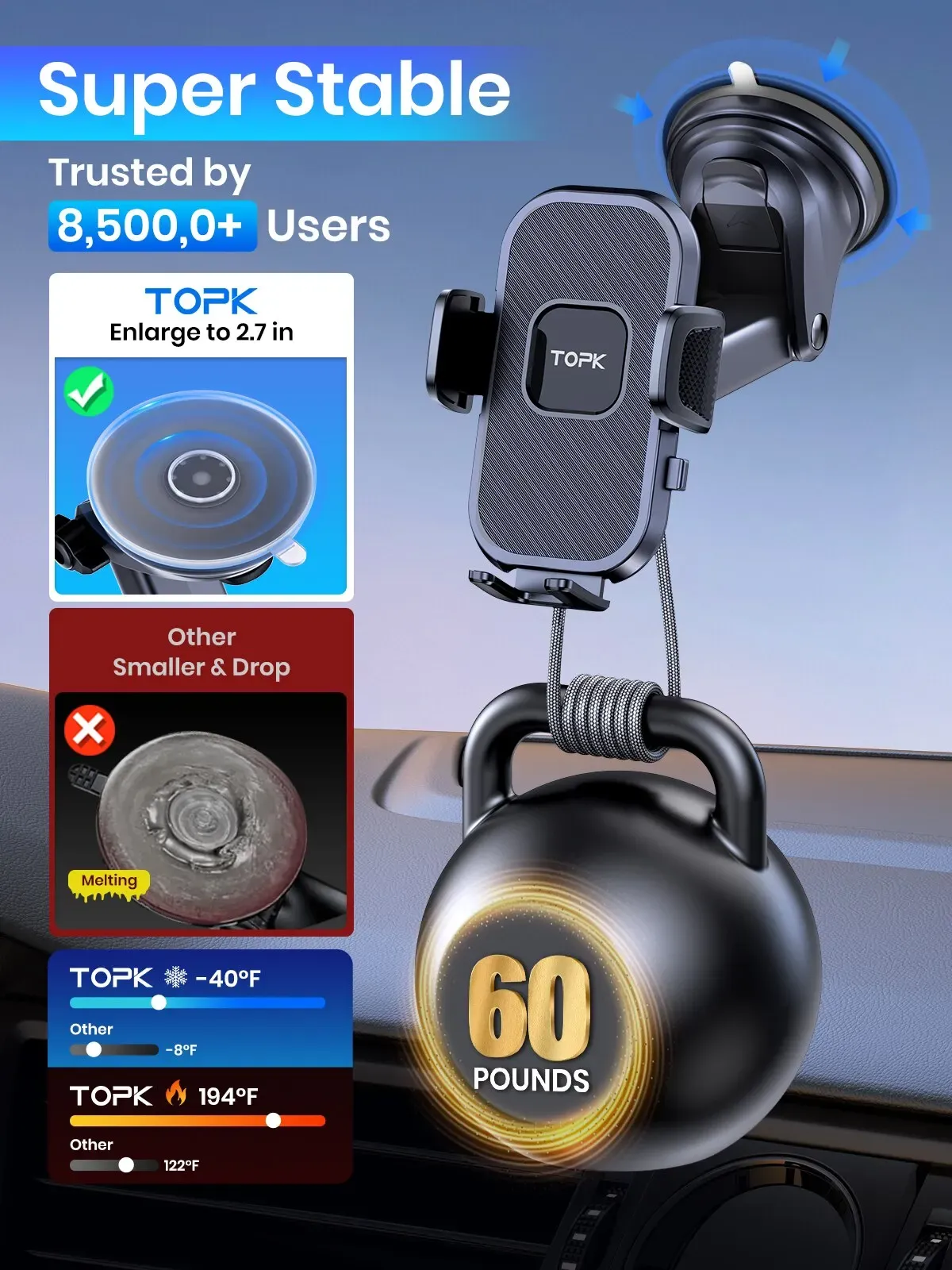 Support de téléphone pour voiture TOPK, ajustement de l'angle