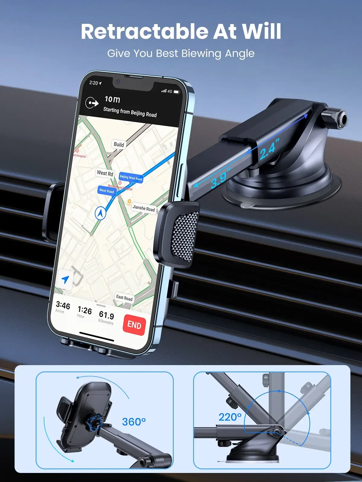 Support de téléphone pour voiture TOPK, design élégant
