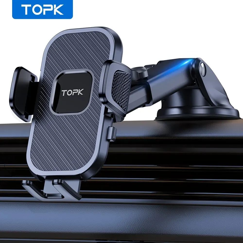 TOPK Support de téléphone de voiture à gravité pour iPhone, Xiaomi et Samsung, pour tableau de bord, pare-brise et grille d'aération 9