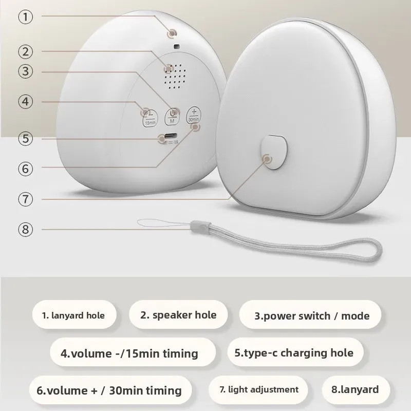 Machine à bruit blanc RVB avec son apaisant, veilleuse LED tactile rechargeable, lampe audio et de sommeil relaxante pour bébé 5