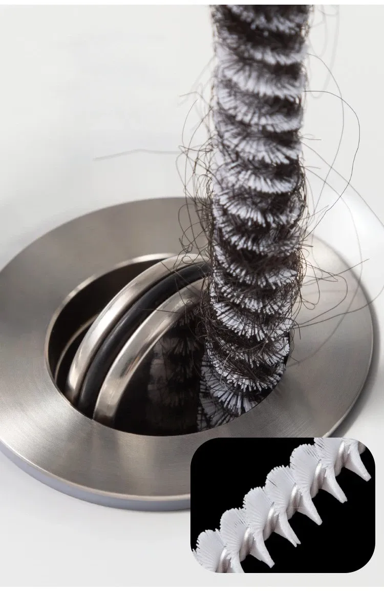 Brosse de dragage pour tuyaux à long manche flexible, outil de débouchage pour cuisine, salle de bains, évier et égouts, retrait de cheveux et d'obstructions 5