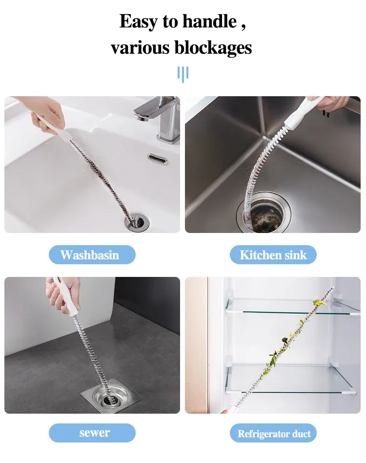 Brosse de dragage pour tuyaux à long manche flexible, outil de débouchage pour cuisine, salle de bains, évier et égouts, retrait de cheveux et d'obstructions 6