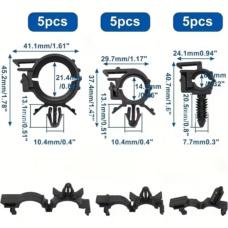 Lot de 45 attaches-câbles auto-bloquantes à fixation par poussée avec clips pour faisceaux, pour voitures, camions et berlines 6
