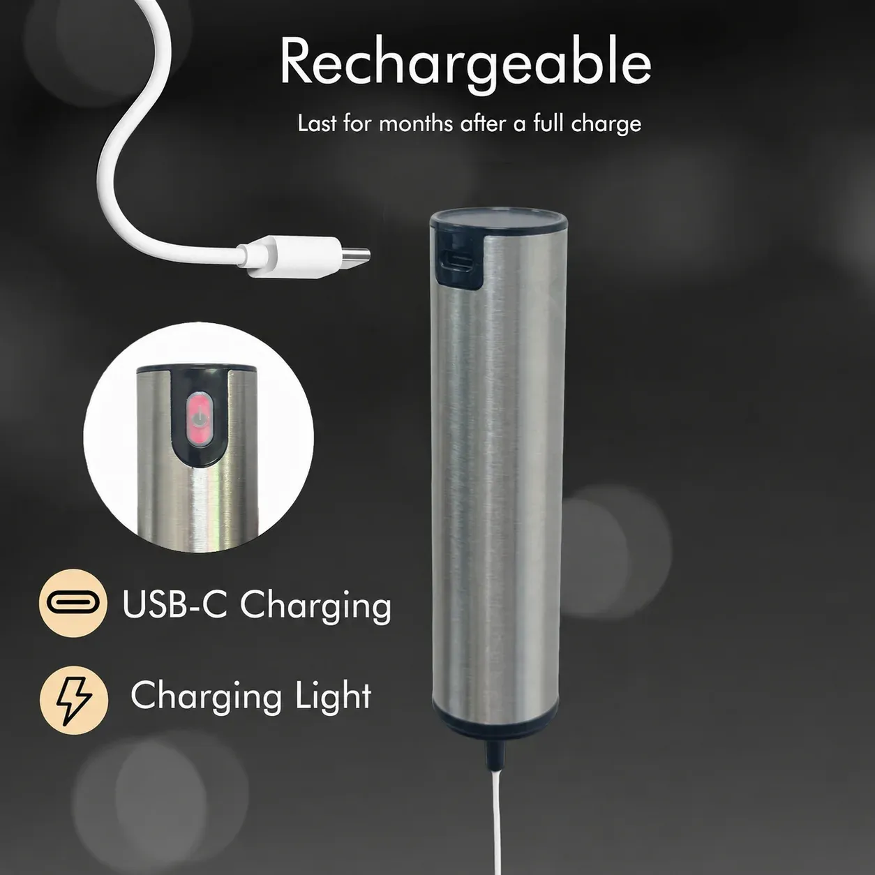 Mousseur à lait électrique portable en acier inoxydable, rechargeable par USB, avec couvercle de rangement, pour café et latte 3