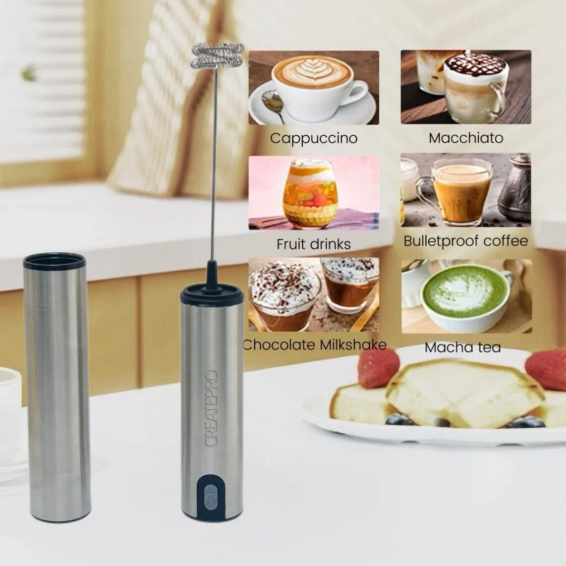 Mousseur à lait électrique portable en acier inoxydable, rechargeable par USB, avec couvercle de rangement, pour café et latte 4