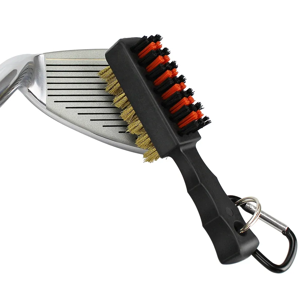 Brosse de nettoyage pour tête de club de golf, brosse double face en laiton et nylon avec porte-clés - Image 1