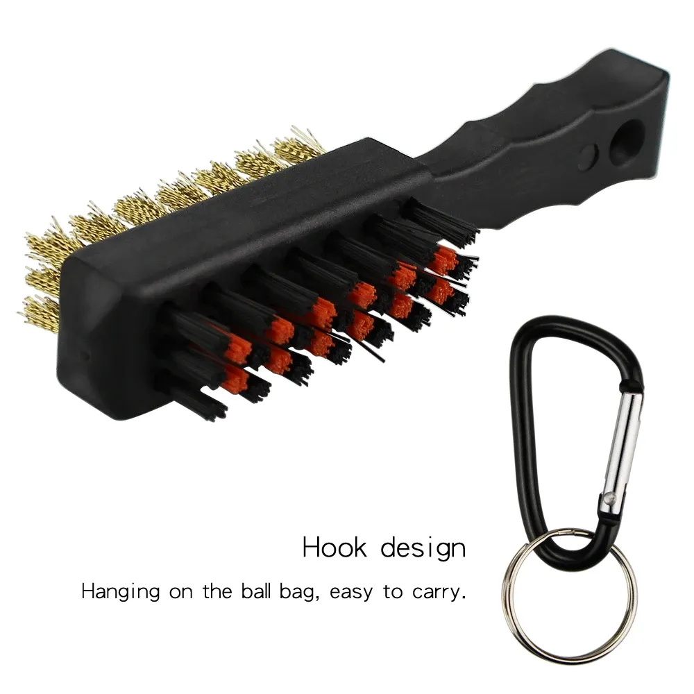 Brosse de nettoyage pour tête de club de golf, brosse double face en laiton et nylon avec porte-clés 6