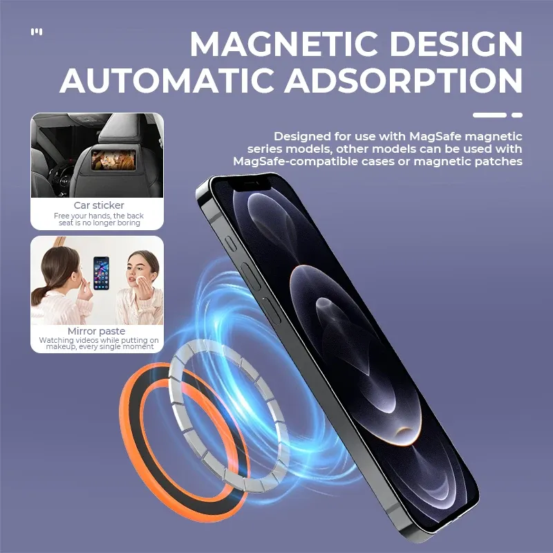 Support magnétique MagSafe pour iPhone 15 avec anneau magnétique, fixation adhésive murale et tableau de bord 3