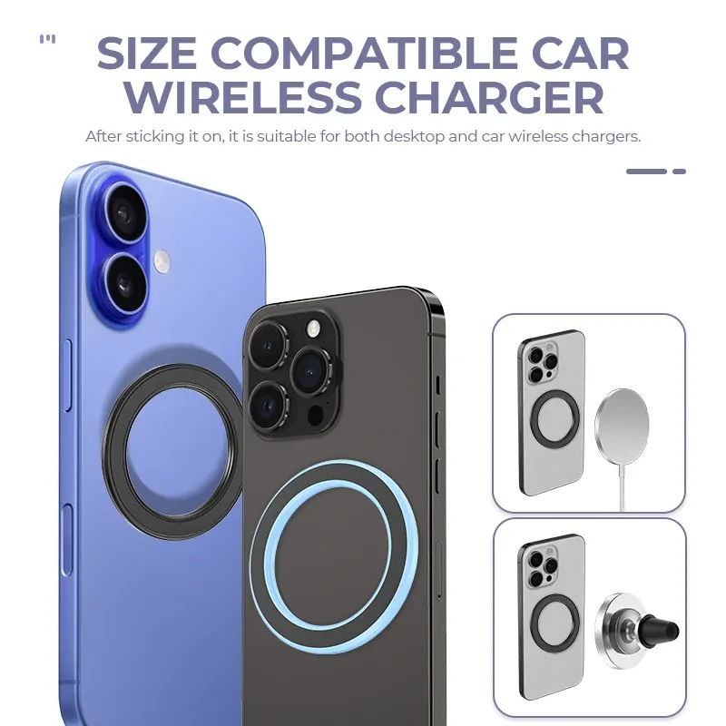 Support magnétique MagSafe pour iPhone 15 avec anneau magnétique, fixation adhésive murale et tableau de bord 6