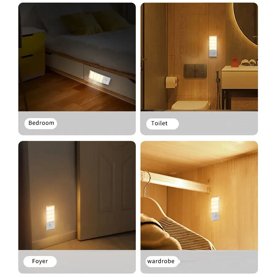 Veilleuse LED à capteur de mouvement, rechargeable et magnétique, idéale pour placard, escaliers, couloir, chambre ou cuisine 6