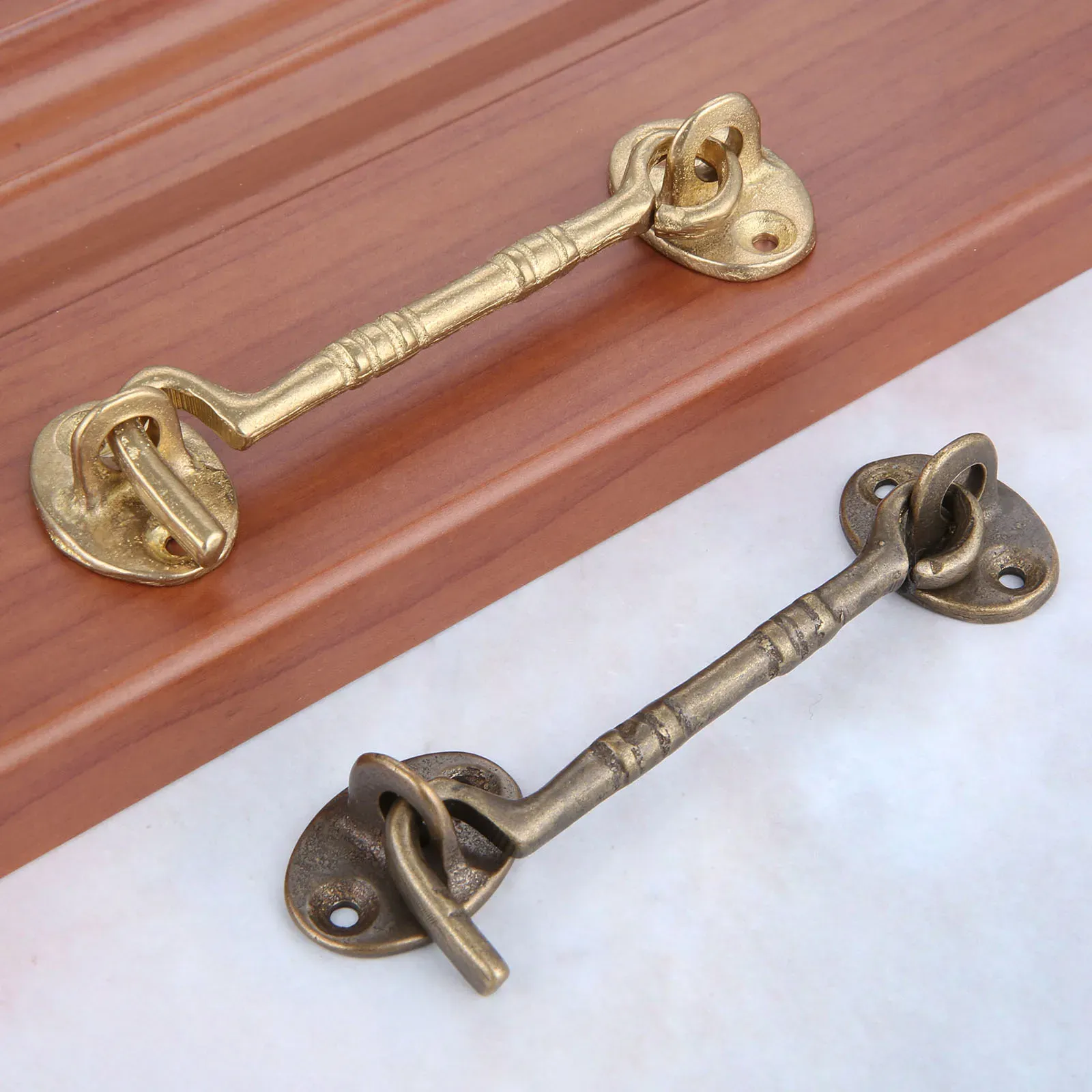 Loquet à crochet et œillet en bronze antique, crochet de cabine et œillet en laiton, loquet rapide pour armoire, porte, fenêtre, cabine, abri de jardin, 11 cm 4