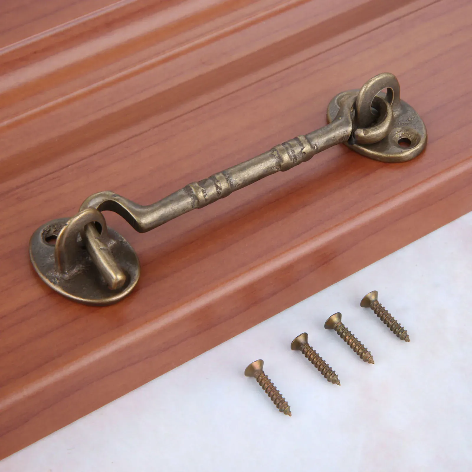 Loquet à crochet et œillet en bronze antique, crochet de cabine et œillet en laiton, loquet rapide pour armoire, porte, fenêtre, cabine, abri de jardin, 11 cm 7