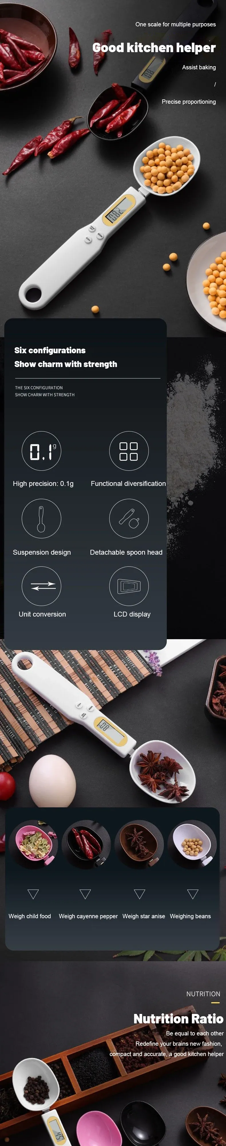 Cuillère de pesée numérique LCD, vue détaillée