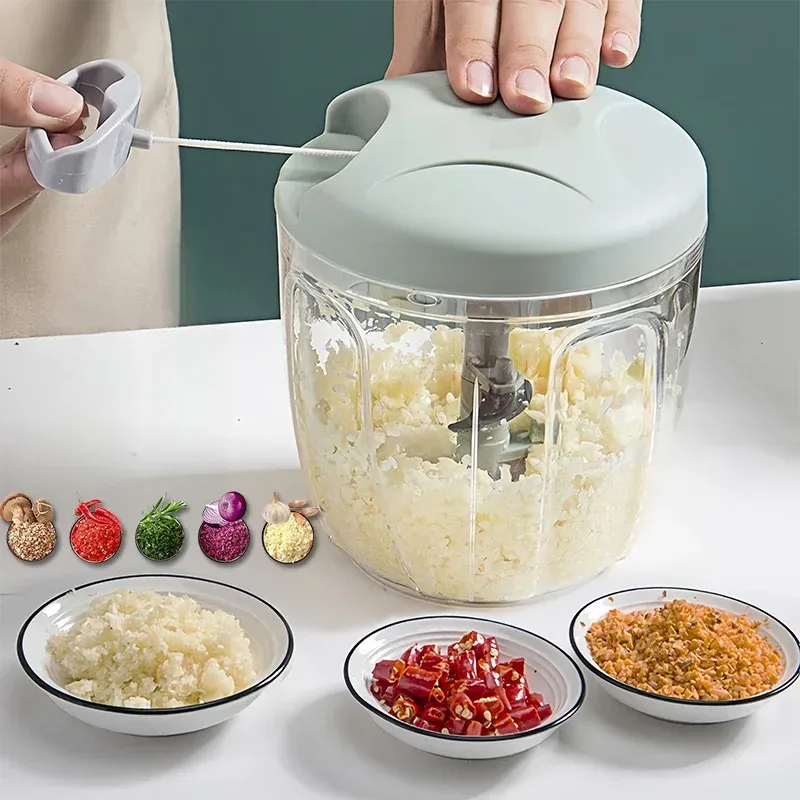 Hachoir à ail manuel à traction, mini hachoir à légumes et robot de cuisine à main pour oignon, gingembre, fruits et noix, lave-vaisselle compatible