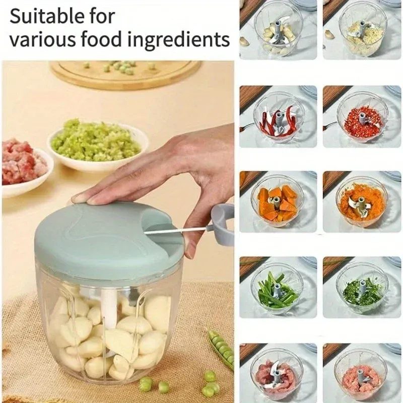 Hachoir à ail manuel à traction, mini hachoir à légumes et robot de cuisine à main pour oignon, gingembre, fruits et noix, lave-vaisselle compatible 5