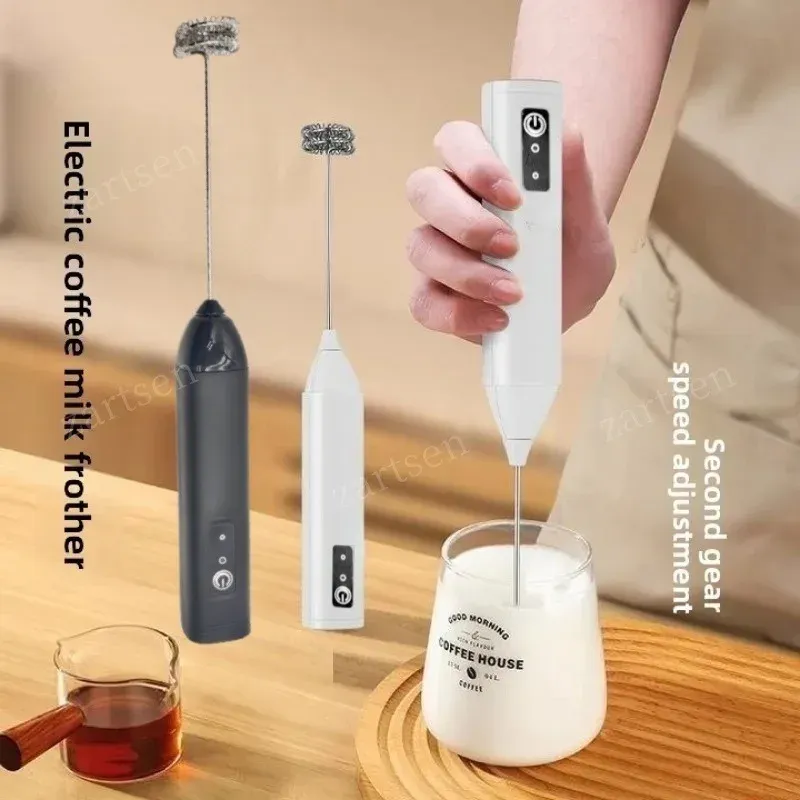 Mousseur à lait USB rechargeable mini, 3 vitesses, fouet électrique pour café et mélangeur à œufs 2