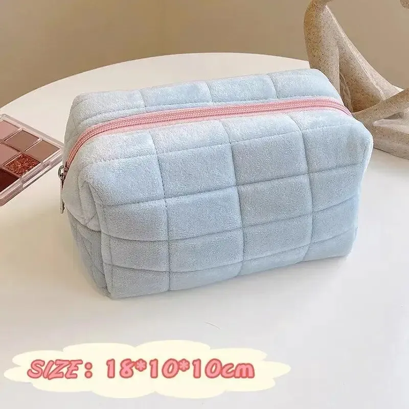 Sac de rangement cosmétique en peluche solide, grand sac de rangement maquillage à fermeture éclair pour femme, sac de voyage pour papeterie et trousse de toilette 8