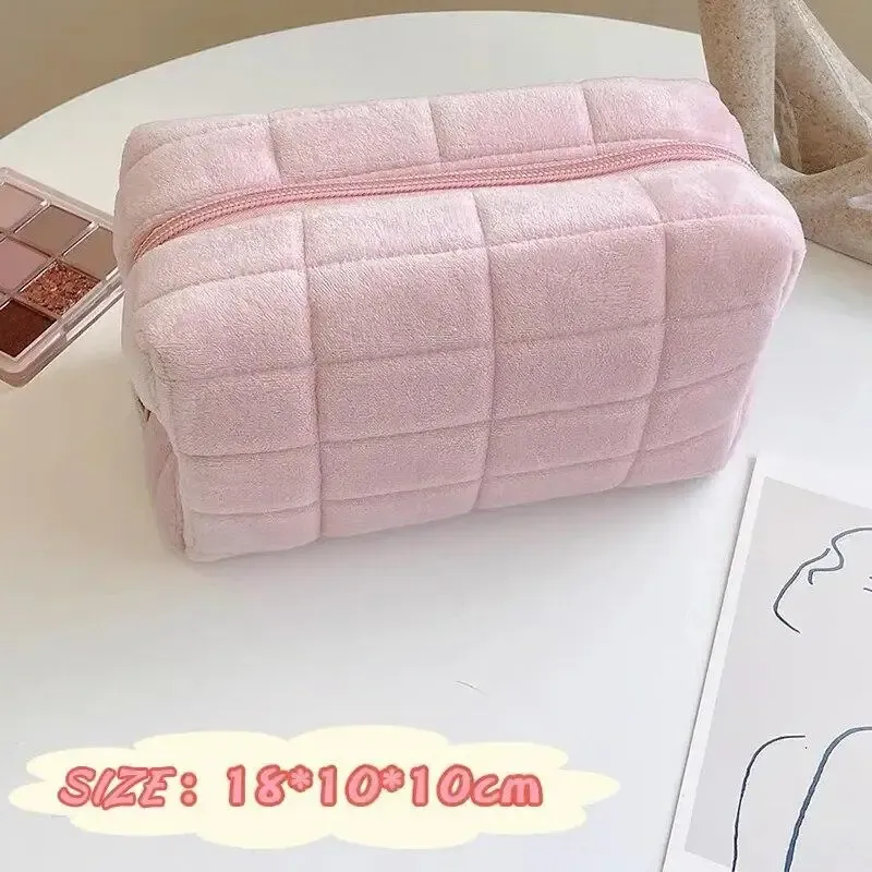 Sac de rangement cosmétique en peluche solide, grand sac de rangement maquillage à fermeture éclair pour femme, sac de voyage pour papeterie et trousse de toilette 7