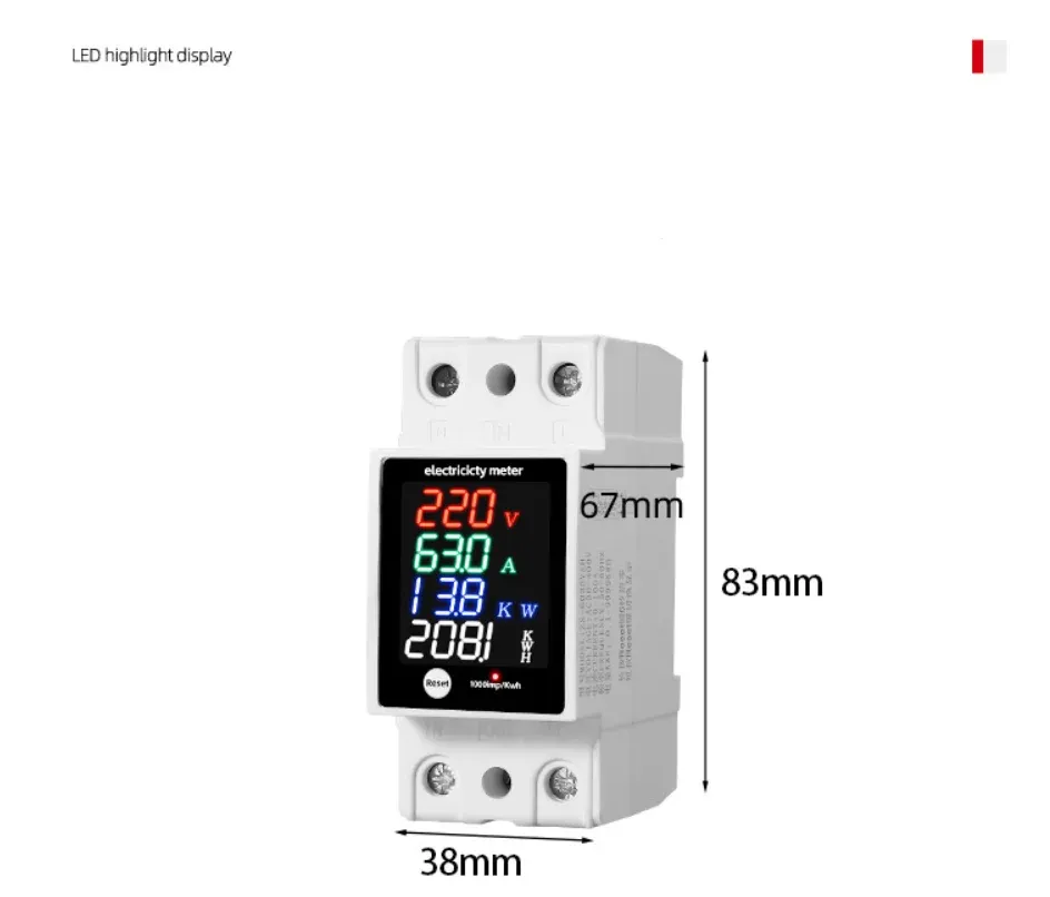 Compteur d'énergie numérique sur rail DIN AC 30-400 V, avec voltmètre, ampèremètre, wattmètre, fréquencemètre et moniteur de puissance, pour usage domestique 6