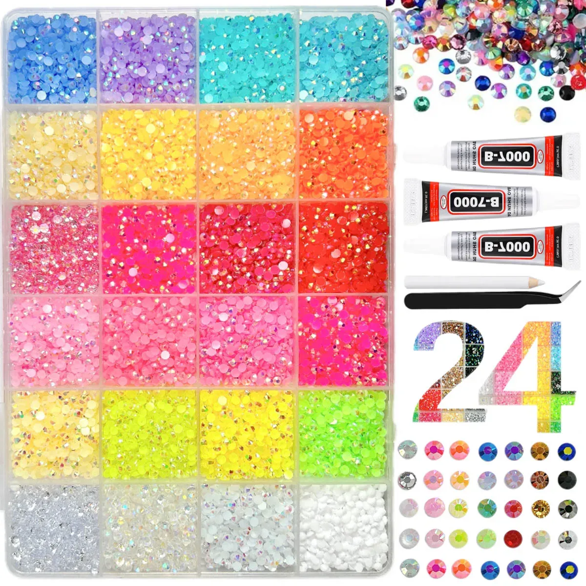 Kit de Strass pour Ongles Effet Diamant 3D Multicolore 3 mm en Résine, Bijoux DIY pour Coques de Téléphone et Accessoires de Nail Art 3