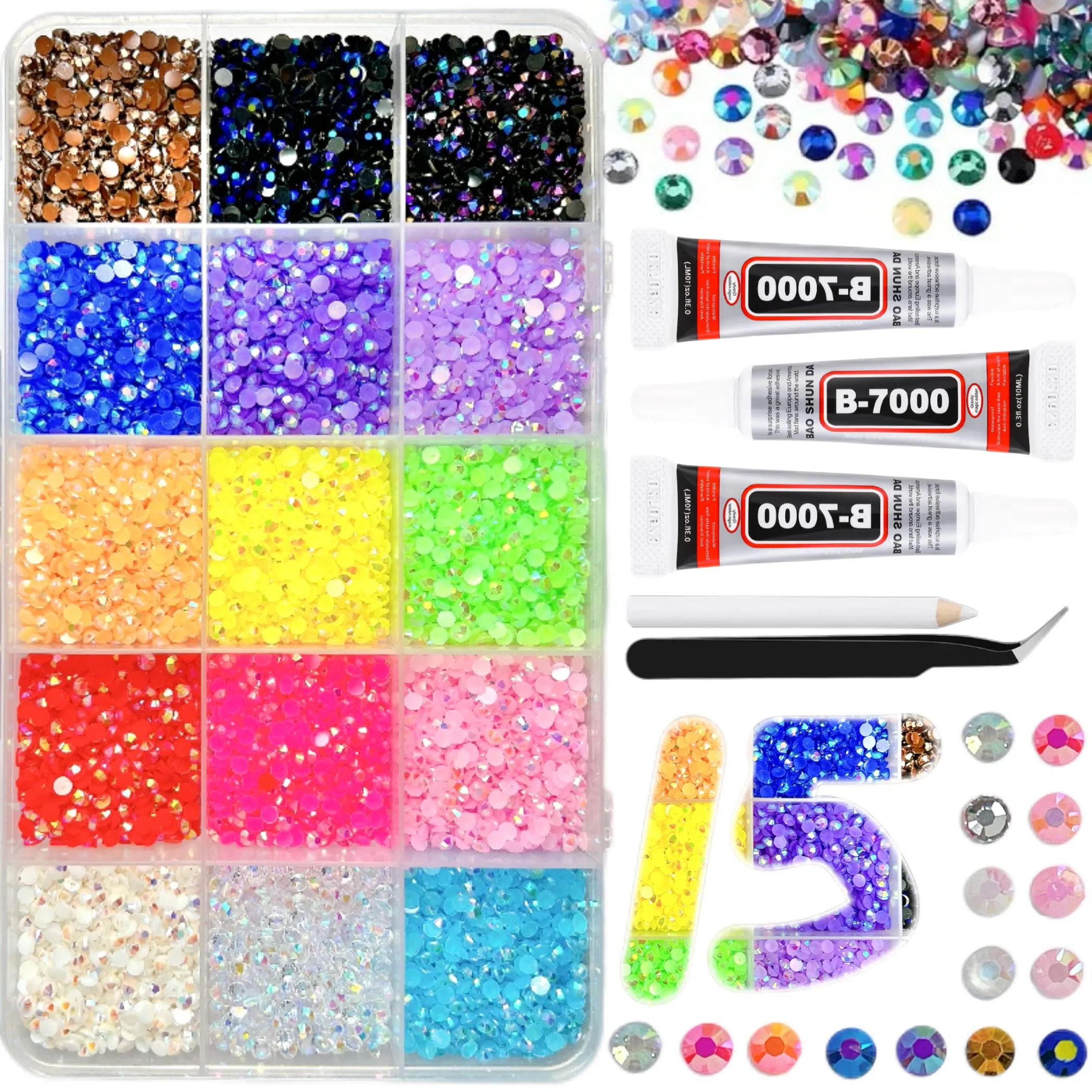 Kit de Strass pour Ongles Effet Diamant 3D Multicolore 3 mm en Résine, Bijoux DIY pour Coques de Téléphone et Accessoires de Nail Art 7