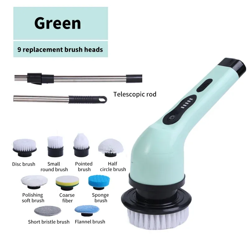 Brosse de nettoyage électrique 9 en 1 à rotation pour salon, cuisine et salle de bains 9