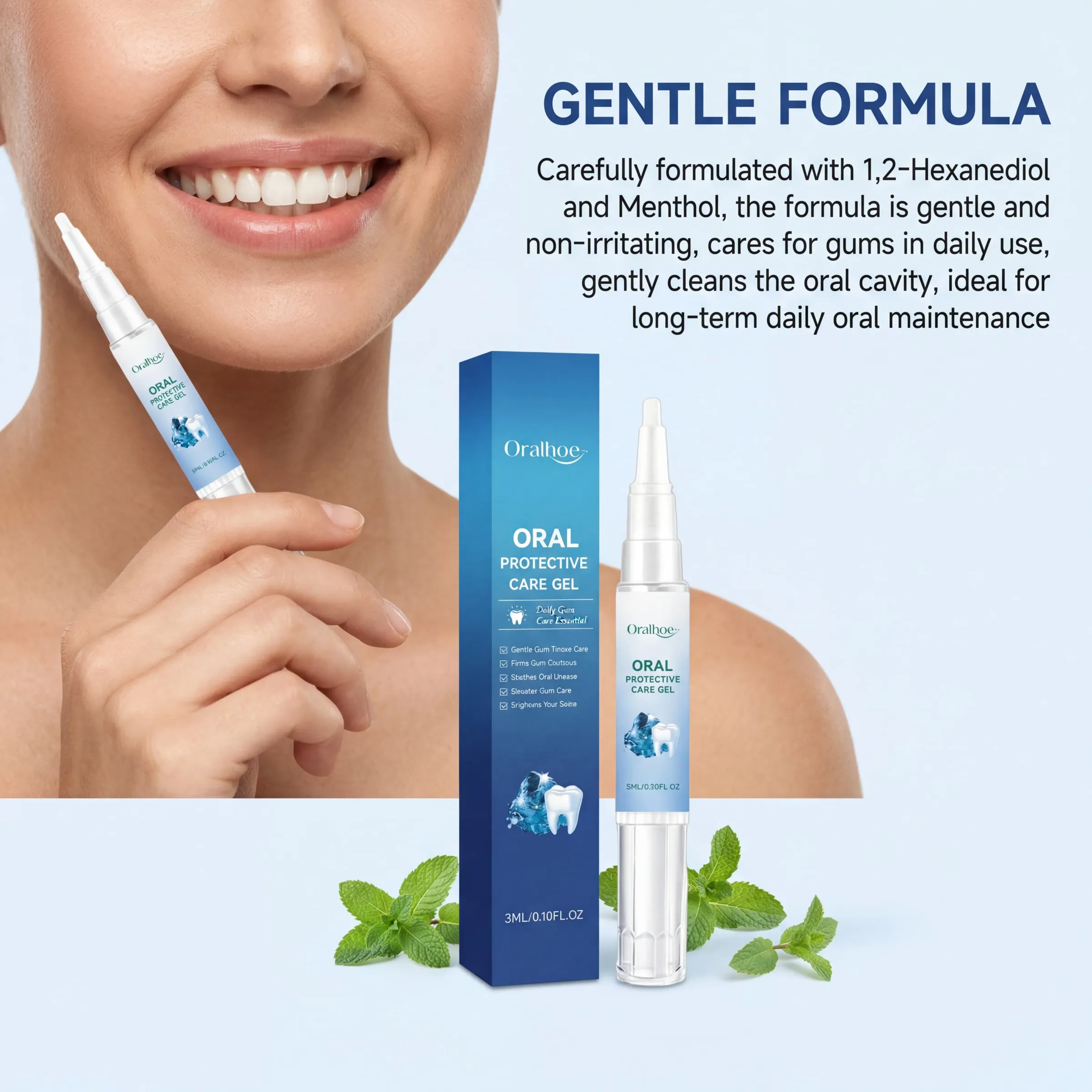 Gel de Soin des Gencives Apaisant pour Haleine Fraîche et Élimination des Taches Dentaires, Format Portable