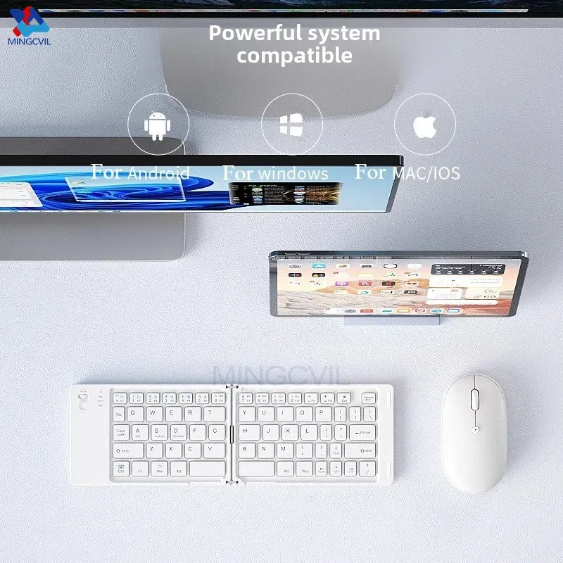 MINGCVIL Mini clavier sans fil pliable Bluetooth portable, fin et rechargeable, compatible iOS, Windows et Android 2