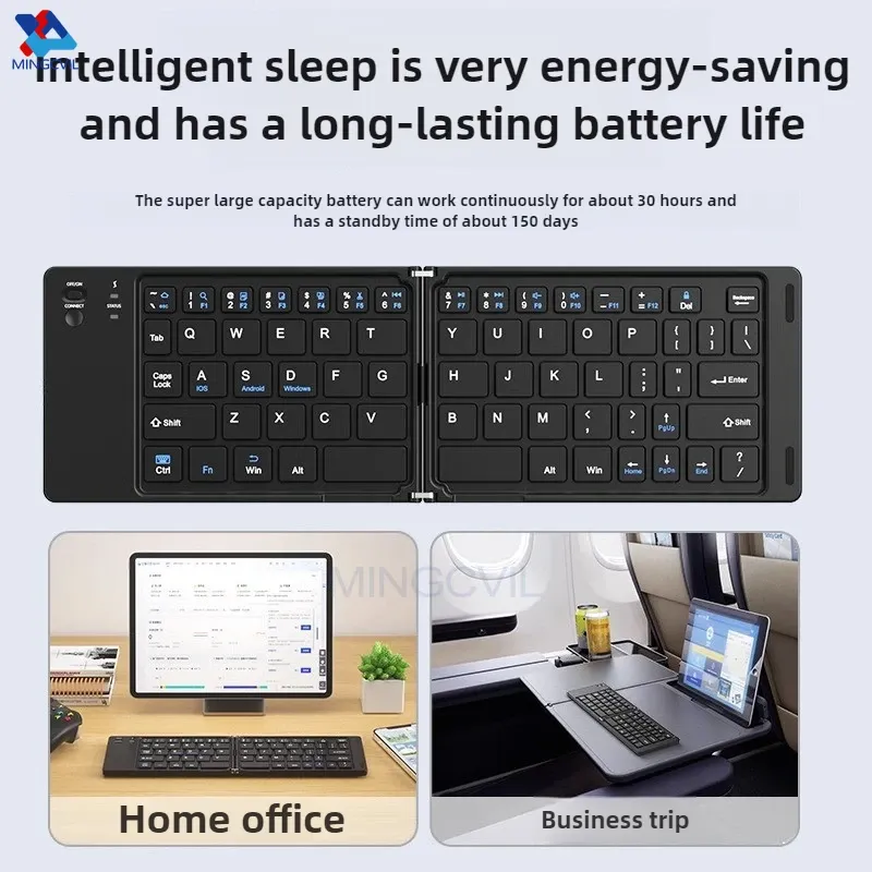 MINGCVIL Mini clavier sans fil pliable Bluetooth portable, fin et rechargeable, compatible iOS, Windows et Android 5