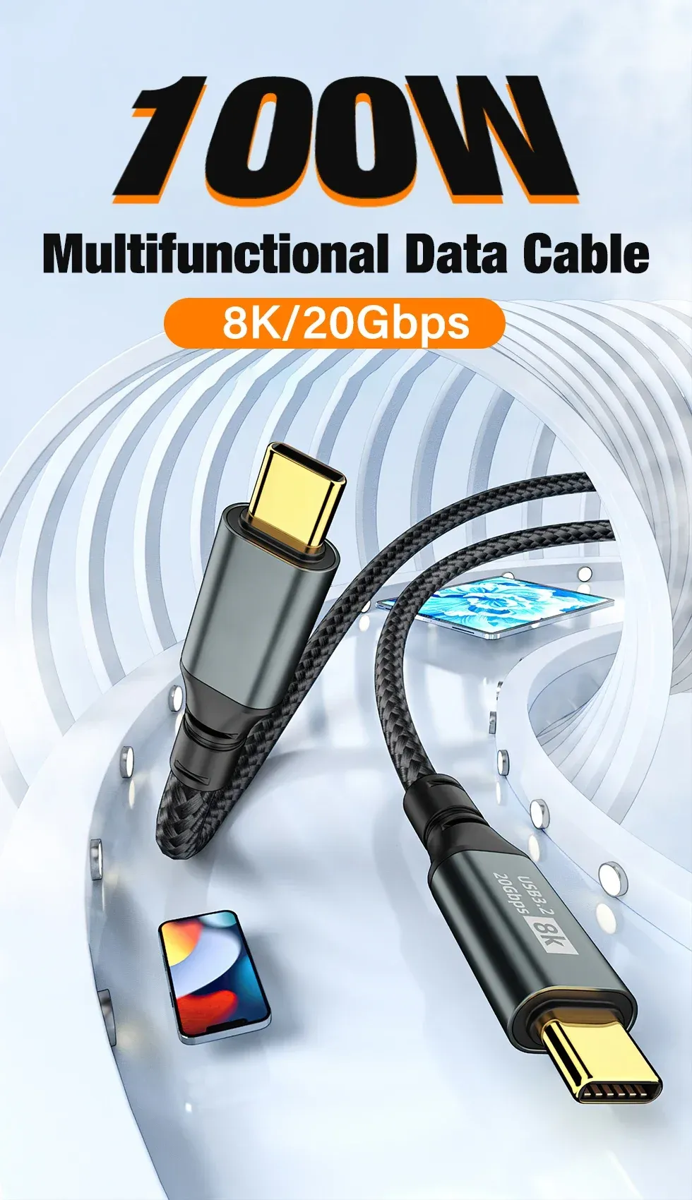 Câble USB-C 100 W Thunderbolt 3 vue détaillée